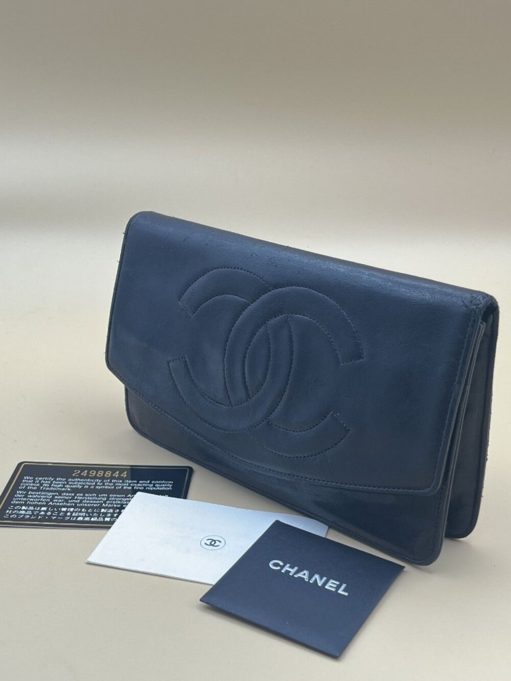 Chanel Timeless CC Long Flap Wallet Black Lambskin Leather with Authenticity Car